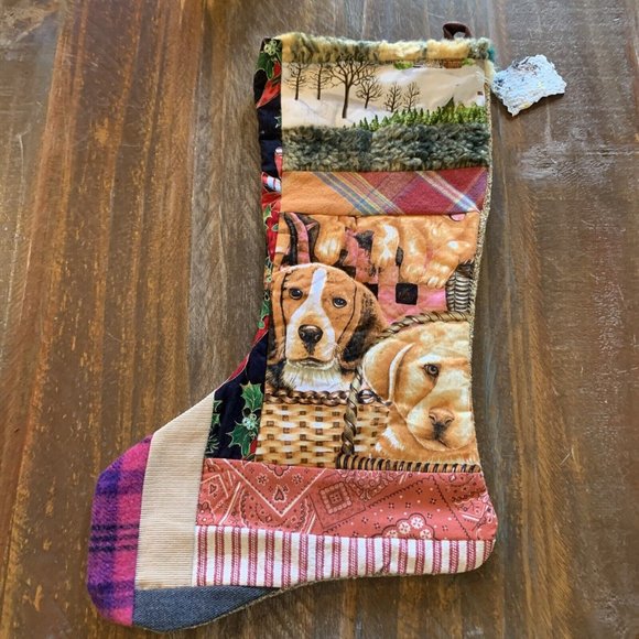 Unbranded Other - Christmas Stocking Quilted Dog Patchwork Fabric Puppy NEW 17” Handmade